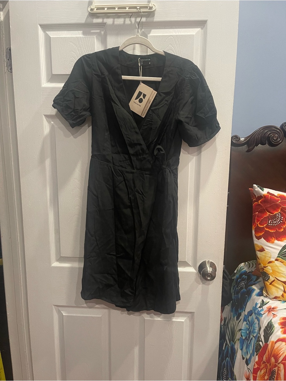 Frank & Oak Black Wrap mini Dress with Puff Sleeves size S/P